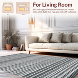 Ultra Soft Area Rug, Non Slip, Stain Resistant, Washable Area Rugs for Living Room, Bedroom, Braided Black & White Striped Rug Reversible Low Pile(Black)