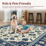 Ultra Soft Area Rug, Non Slip, Stain Resistant, Washable Area Rugs for Living Room, Bedroom, Vintage Boho Blue Beige Area for(White)