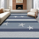 Ultra Soft Area Rug, Non Slip, Stain Resistant, Washable Area Rugs for Living Room, Bedroom, Whimsical Starfish and Stripes Fusion(Blue)