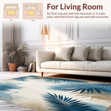 Ultra Soft Area Rug, Non Slip, Stain Resistant, Washable Area Rugs for Living Room, Bedroom, Modern Tropical Leaf Pattern Carpet in Blue Grey Beige Tones(Blue)