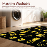 Ultra Soft Area Rug, Non Slip, Stain Resistant, Washable Area Rugs for Living Room, Bedroom, Charming Playful Cat Illustration(Black)