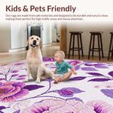Ultra Soft Area Rug, Non Slip, Stain Resistant, Washable Area Rugs for Living Room, Bedroom, Cozy Vibrant Garden Influence(Purple)