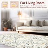 Ultra Soft Area Rug, Non Slip, Stain Resistant, Washable Area Rugs for Living Room, Bedroom, Rustic Textured Geometric Weave(Beige)