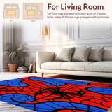 Cartoon Spider Burst Area Rug with Energetic Red Blue Comic Graphics(Red)