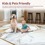 Ultra Soft Area Rug, Non Slip, Stain Resistant, Washable Area Rugs for Living Room, Bedroom, Elegant Marble Border Living Room Stain-Resistant Rug(White)