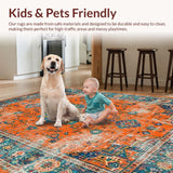 Ultra Soft Area Rug, Non Slip, Stain Resistant, Washable Area Rugs for Living Room, Bedroom, Rustic Orange Teal Medallion Style(Orange)