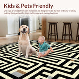 Ultra Soft Area Rug, Non Slip, Stain Resistant, Washable Area Rugs for Living Room, Bedroom, Geometric Black Beige Living Room Area Rug(Beige)