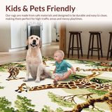 Ultra Soft Area Rug, Non Slip, Stain Resistant, Washable Area Rugs for Living Room, Bedroom, Animal Area Adorned with Majestic Giraffes and Nature Motifs(Beige)
