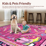 Ultra Soft Area Rug, Non Slip, Stain Resistant, Washable Area Rugs for Living Room, Bedroom, Chic Vivid Western Graphic Motif(Pink)