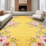 Ultra Soft Area Rug, Non Slip, Stain Resistant, Washable Area Rugs for Living Room, Bedroom, Contemporary Cheerful Flower Layout(Yellow)
