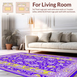 Ultra Soft Area Rug, Non Slip, Stain Resistant, Washable Area Rugs for Living Room, Bedroom, Whimsical Floral Patterned Mat(Purple)