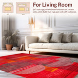 Ultra Soft Area Rug, Non Slip, Stain Resistant, Washable Area Rugs for Living Room, Bedroom, Bold Abstract Circle Composition(Red)