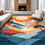 Ultra Soft Area Rug, Non Slip, Stain Resistant, Washable Area Rugs for Living Room, Bedroom, Stylish Ombre Mountain Scene(Orange)