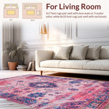 Ultra Soft Area Rug, Non Slip, Stain Resistant, Washable Area Rugs for Living Room, Bedroom, Soft Earth Tone Trellis Artwork(Pink)