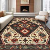 Ultra Soft Area Rug, Non Slip, Stain Resistant, Washable Area Rugs for Living Room, Bedroom, Rustic Earthy Geometric Design(Red)