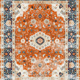 Ultra Soft Area Rug, Non Slip, Stain Resistant, Washable Area Rugs for Living Room, Bedroom, Artful Minimalist Orange Blooms(Orange)