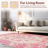 Ultra Soft Area Rug, Non Slip, Stain Resistant, Washable Area Rugs for Living Room, Bedroom, Luxurious Bold Floral Embellishments(Pink)