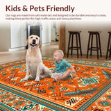 Ultra Soft Area Rug, Non Slip, Stain Resistant, Washable Area Rugs for Living Room, Bedroom, Inviting Minimalist Floral Fusion(Orange)