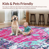 Ultra Soft Area Rug, Non Slip, Stain Resistant, Washable Area Rugs for Living Room, Bedroom, Rustic Colorful Tiled Patterns(Pink)