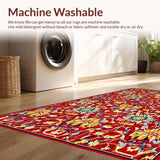 Ultra Soft Area Rug, Non Slip, Stain Resistant, Washable Area Rugs for Living Room, Bedroom, Stylish Round Floral Composition(Red)