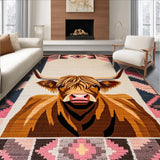 Ultra Soft Area Rug, Non Slip, Stain Resistant, Washable Area Rugs for Living Room, Bedroom, Colorful Rustic Cattle Art Print(Brown)