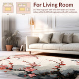 Ultra Soft Area Rug, Non Slip, Stain Resistant, Washable Area Rugs for Living Room, Bedroom, Elegant Japanese Floral Cascade(Red)