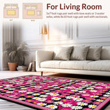 Ultra Soft Area Rug, Non Slip, Stain Resistant, Washable Area Rugs for Living Room, Bedroom, Whimsical Daisy Patterned Design(Pink)