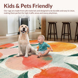 Ultra Soft Area Rug, Non Slip, Stain Resistant, Washable Area Rugs for Living Room, Bedroom, Peach Inspired Area Rug Blush Orange Green White Artistic Design(Orange)
