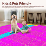 Ultra Soft Area Rug, Non Slip, Stain Resistant, Washable Area Rugs for Living Room, Bedroom, Lively Youthful Abstract Play Grid(Pink)