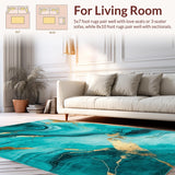 Ultra Soft Area Rug, Non Slip, Stain Resistant, Washable Area Rugs for Living Room, Bedroom, Chic Abstract Artful Turquoise(Blue)
