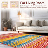 Ultra Soft Area Rug, Non Slip, Stain Resistant, Washable Area Rugs for Living Room, Bedroom, Striking Earthy Stripe Composition(Red)