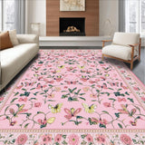 Ultra Soft Area Rug, Non Slip, Stain Resistant, Washable Area Rugs for Living Room, Bedroom, Pastel Garden-Inspired Nature Motif(Pink)