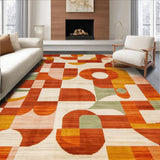 Ultra Soft Area Rug, Non Slip, Stain Resistant, Washable Area Rugs for Living Room, Bedroom, Retro Vibrant Abstract Composition(Orange)