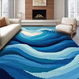 Ultra Soft Area Rug, Non Slip, Stain Resistant, Washable Area Rugs for Living Room, Bedroom, Delicate Aqua Ripple Motif(Blue)
