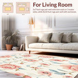Ultra Soft Area Rug, Non Slip, Stain Resistant, Washable Area Rugs for Living Room, Bedroom, Non Slip Floral Throw(Ivory)