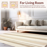 Ultra Soft Area Rug, Non Slip, Stain Resistant, Washable Area Rugs for Living Room, Bedroom, Contemporary Geometric Area Ikat Inspired Beige and Cream Stripe(Beige)