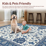 Ultra Soft Area Rug, Non Slip, Stain Resistant, Washable Area Rugs for Living Room, Bedroom, Elegant Oriental Floral Scroll(White)