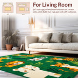 Ultra Soft Area Rug, Non Slip, Stain Resistant, Washable Area Rugs for Living Room, Bedroom, Colorful Whimsical Wildlife Design(Green)