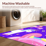 Ultra Soft Area Rug, Non Slip, Stain Resistant, Washable Area Rugs for Living Room, Bedroom, Vibrant Pastel Cartoon Unicorn Theme(Purple)