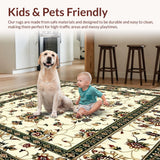 Ultra Soft Area Rug, Non Slip, Stain Resistant, Washable Area Rugs for Living Room, Bedroom, Scallop Edge Boho for with Floral Design(Ivory)
