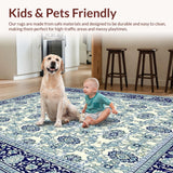 Ultra Soft Area Rug, Non Slip, Stain Resistant, Washable Area Rugs for Living Room, Bedroom, Tranquil Light Grey Botanical Design(White)