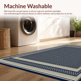 Ultra Soft Area Rug, Non Slip, Stain Resistant, Washable Area Rugs for Living Room, Bedroom, Garden Path Runner Navy and Beige Trellis with Subtle Border(Blue)