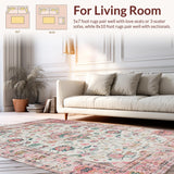 Ultra Soft Area Rug, Non Slip, Stain Resistant, Washable Area Rugs for Living Room, Bedroom, Soft Earthy Tones with Flourish(Pink)