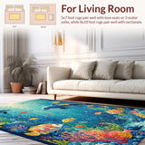Ultra Soft Area Rug, Non Slip, Stain Resistant, Washable Area Rugs for Living Room, Bedroom, Educational Kids Rug with Alphabet and Sea Creatures in a Vibrant Design(Blue)