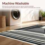 Ultra Soft Area Rug, Non Slip, Stain Resistant, Washable Area Rugs for Living Room, Bedroom, Urban Monochrome Striped Rug With Reversible Optical Illusion Pattern(Black)
