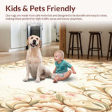 Ultra Soft Area Rug, Non Slip, Stain Resistant, Washable Area Rugs for Living Room, Bedroom, Elegant Round Area with Floral Design for Patios and Decks(Beige)
