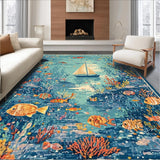 Ultra Soft Area Rug, Non Slip, Stain Resistant, Washable Area Rugs for Living Room, Bedroom, Marine Life Ocean Themed Playmat(Blue)