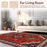 Ultra Soft Area Rug, Non Slip, Stain Resistant, Washable Area Rugs for Living Room, Bedroom, Artistic Distressed Geometric Fusion(Red)