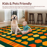Ultra Soft Area Rug, Non Slip, Stain Resistant, Washable Area Rugs for Living Room, Bedroom, Vintage Geometric Hexagon Fusion(Orange)
