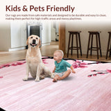Ultra Soft Area Rug, Non Slip, Stain Resistant, Washable Area Rugs for Living Room, Bedroom, Modern Multicolor Botanical Elegance(Pink)